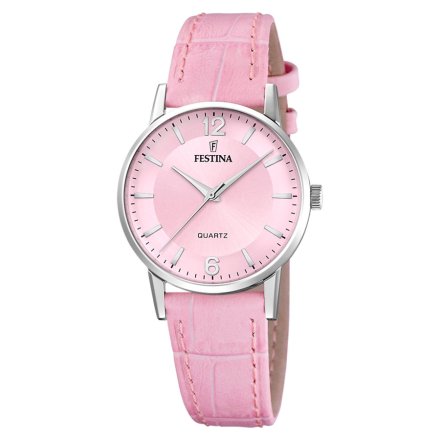 Festina Classic 20691/3 Zegarek Damski srebrny z indeksami na różowym  pasku