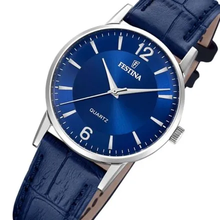 Festina Classic 20691/4 Zegarek Damski srebrny z indeksami na granatowym pasku