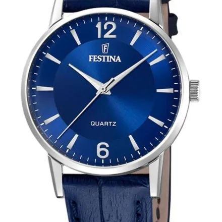 Festina Classic 20691/4 Zegarek Damski srebrny z indeksami na granatowym pasku