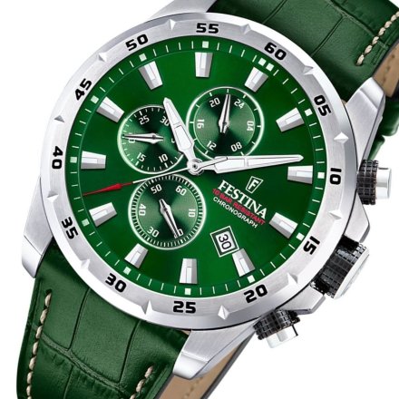 Festina Timeless Chronograph 20692/3 Zegarek Męski na zielonym pasku chronograf