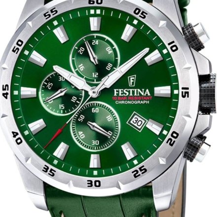Festina Timeless Chronograph 20692/3 Zegarek Męski na zielonym pasku chronograf