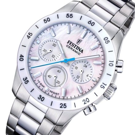 Festina Ceramic 20693/1 zegarek damski na bransolecie z perłową tarczą