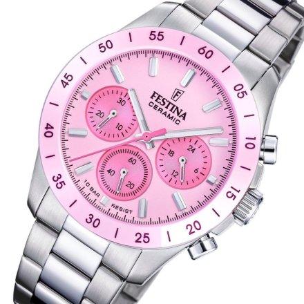 Festina Ceramic 20693/2 zegarek damski na bransolecie z różową tarczą