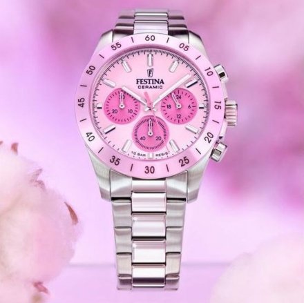 Festina Ceramic 20693/2 zegarek damski na bransolecie z różową tarczą