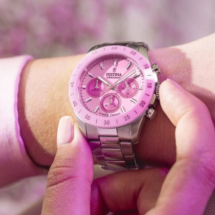 Festina Ceramic 20693/2 zegarek damski na bransolecie z różową tarczą