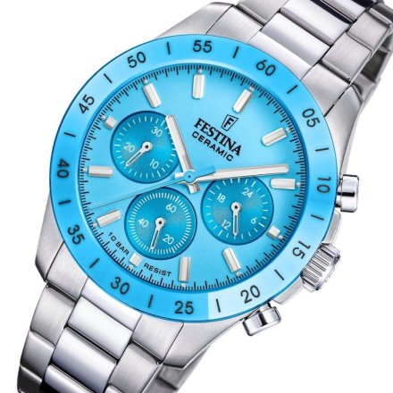 Festina Ceramic 20693/3 zegarek unisex na bransolecie z błękitną tarczą