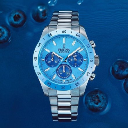 Festina Ceramic 20693/3 zegarek unisex na bransolecie z błękitną tarczą