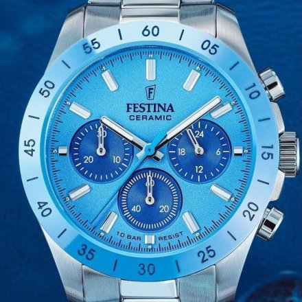 Festina Ceramic 20693/3 zegarek unisex na bransolecie z błękitną tarczą