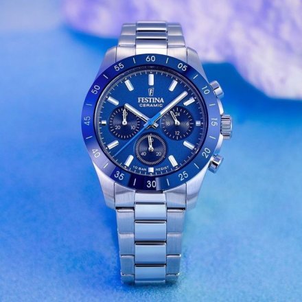 Festina Ceramic 20693/4 zegarek unisex na bransolecie z niebieską tarczą