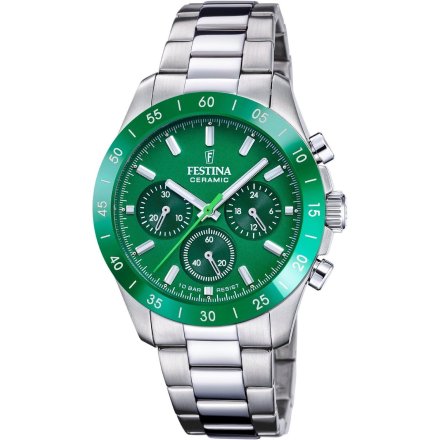 Festina Ceramic 20693/5 zegarek unisex na bransolecie z zieloną tarczą