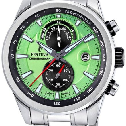Festina Timeless Chronograph 20694/3 Zegarek Męski z zieloną tarczą chronograf