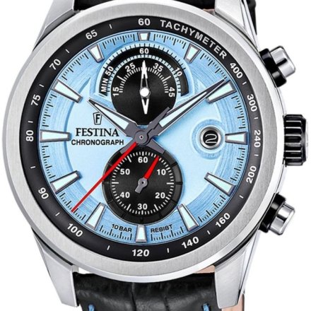Festina Timeless Chronograph 20695/2 Zegarek Męski na pasku z błękitną tarczą