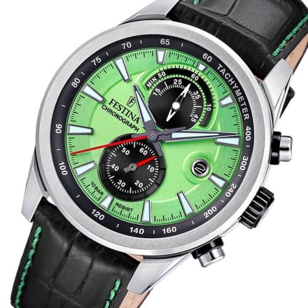 Festina Timeless Chronograph 20695/3 Zegarek Męski na pasku z zieloną tarczą