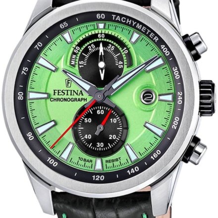 Festina Timeless Chronograph 20695/3 Zegarek Męski na pasku z zieloną tarczą