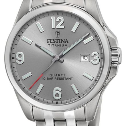 Festina Titanium 20696/2 Zegarek Męski srebrny tytanowy z cyframi arabskimi