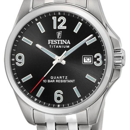 Festina Titanium 20696/3 Zegarek Męski srebrny tytanowy z czarną tarczą