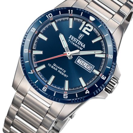 Festina Titanium 20698/2 Zegarek Męski srebrny tytanowy na bransolecie z granatową tarczą