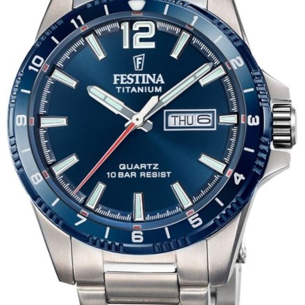 Festina Titanium 20698/2 Zegarek Męski srebrny tytanowy na bransolecie z granatową tarczą