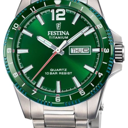 Festina Titanium 20698/3 Zegarek Męski srebrny tytanowy na bransolecie z zieloną tarczą
