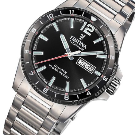 Festina Titanium 20698/4 Zegarek Męski srebrny tytanowy na bransolecie z czarną tarczą