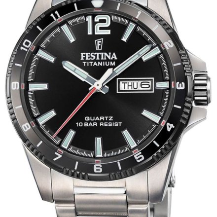 Festina Titanium 20698/4 Zegarek Męski srebrny tytanowy na bransolecie z czarną tarczą
