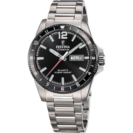 Festina Titanium 20698/4 Zegarek Męski srebrny tytanowy na bransolecie z czarną tarczą