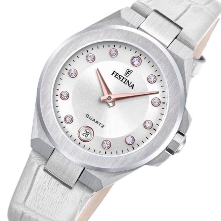 Festina Mademoiselle 20701/1 zegarek damski srebrny na białym pasku