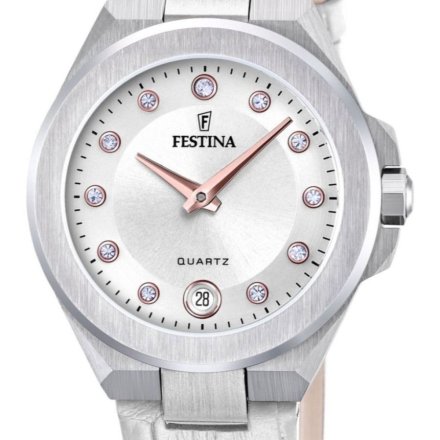 Festina Mademoiselle 20701/1 zegarek damski srebrny na białym pasku