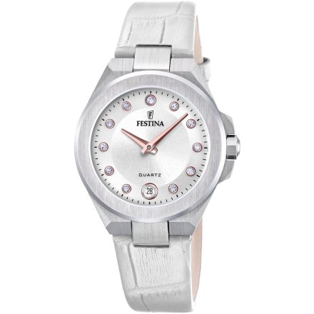 Festina Mademoiselle 20701/1 zegarek damski srebrny na białym pasku