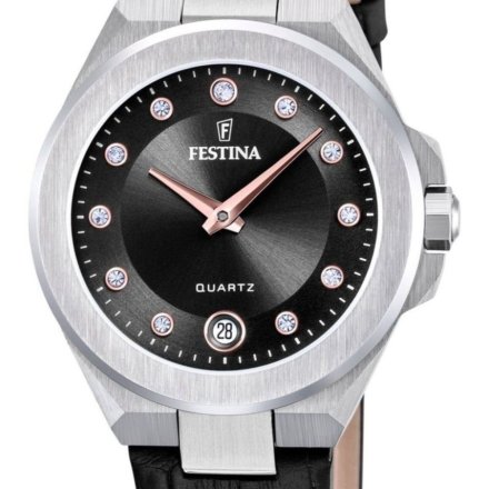 Festina Mademoiselle 20701/5 zegarek damski srebrny z czarnym paskiem