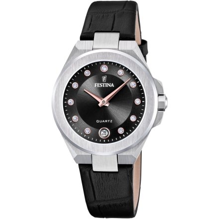 Festina Mademoiselle 20701/5 zegarek damski srebrny z czarnym paskiem