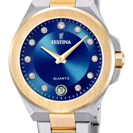 Festina Mademoiselle 20702/3 zegarek damski złoto-srebrny z granatową tarczą