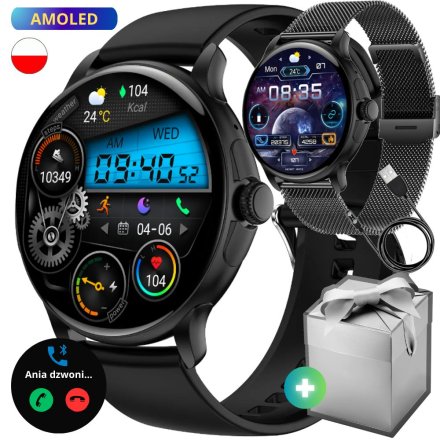 Czarny smartwatch z paskiem RNCF35 ZESTAW NA PREZENT
