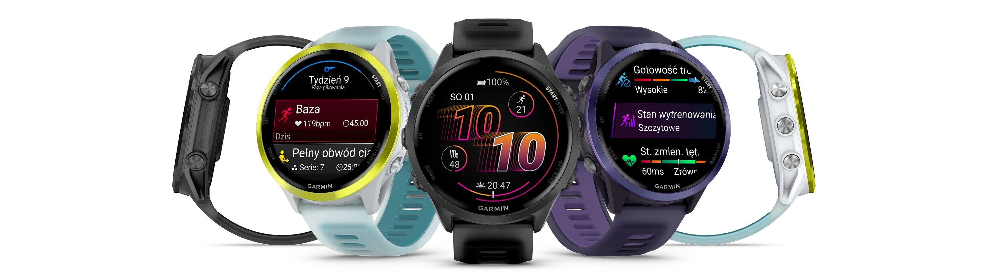 Forerunner 570 wybór kolorów i jasny ekran AMOLED Garmin Forerunner 570 wersje z różnymi paskami i ekranami AMOLED
